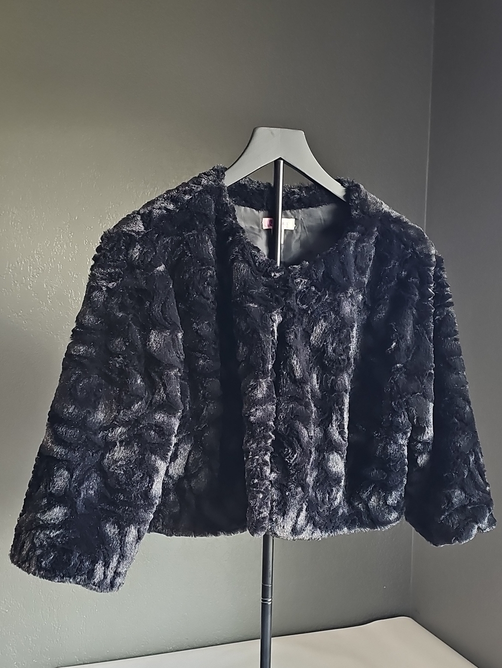Tacera Women's Black Faux Fur Teddy Jacket